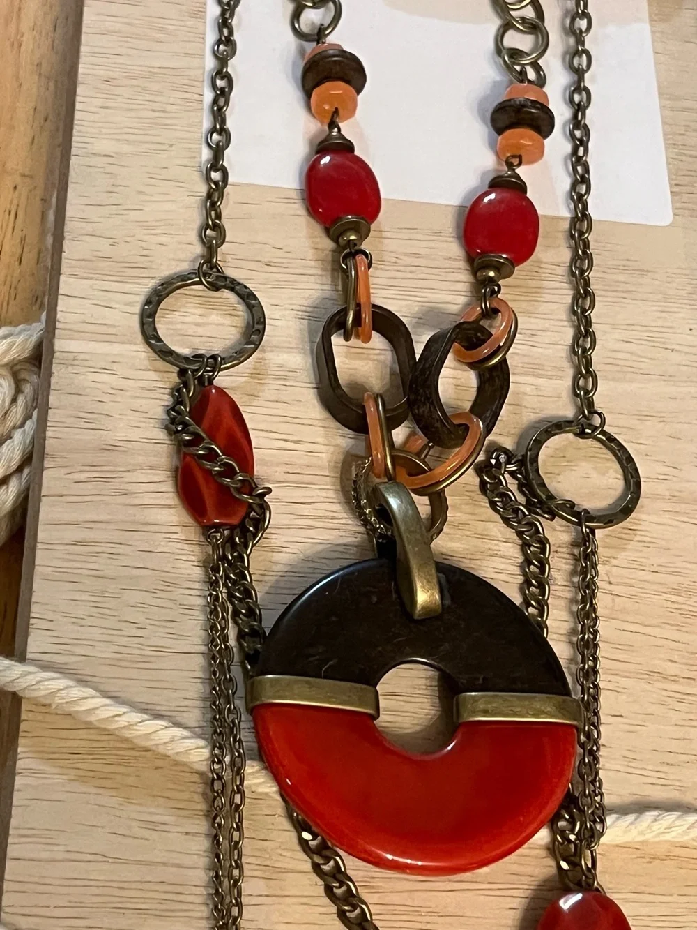 Premier Designs Red and Orange Mixed-Media Pendant Necklace